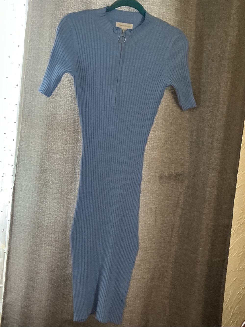Treasure & Bond Ribbed Zip-Front Midi Dress in Dusty Blue